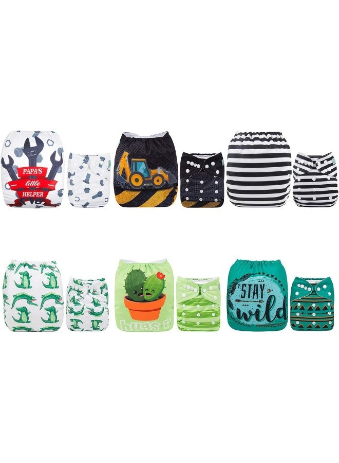 ALVABABY 6 Pack with 12 Inserts Baby Diaper Pocket Cloth Diapers Reusable Washable Adjustable for Baby Boys and Girls 6DM35 - Image 1